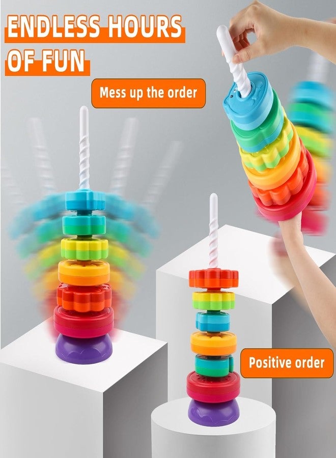 Cable World Baby Spinning Stacking Toys for Toddlers 1-3, Rainbow Ring Stacker Montessori Toys for Babies, 1 2 3 One Year Old Girl Boy Christmas Birthday Gifts, Autism Sensory Learning Toy - Image 4